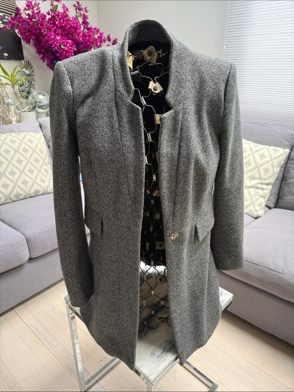 Zara Gray Herringbone Pea Coat